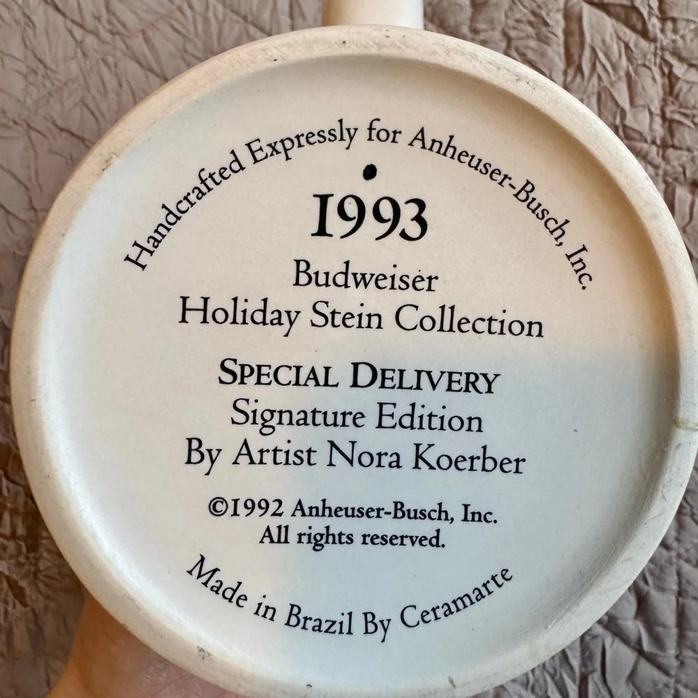 1993 Budweiser Holiday Stein SPECIAL DELIVERY Signature Edition Lidded CS1912S